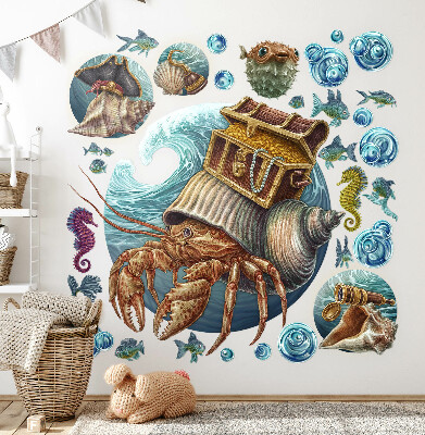 Autocollant mural 130x142 Un conte de fées sous-marin avec des crabes dans un style dessin animé