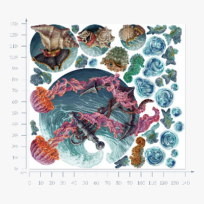 Autocollant mural 130x139 Un conte de fées sous-marin avec des méduses de mer dans le dessin