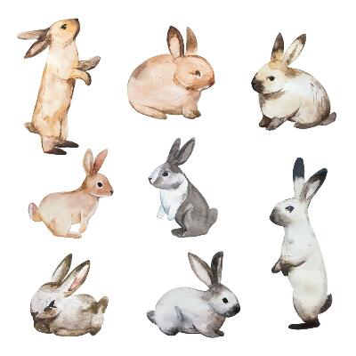 Autocollant mural 130x235 Lapins pastel en technique aquarelle