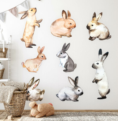 Autocollant mural 130x235 Lapins pastel en technique aquarelle