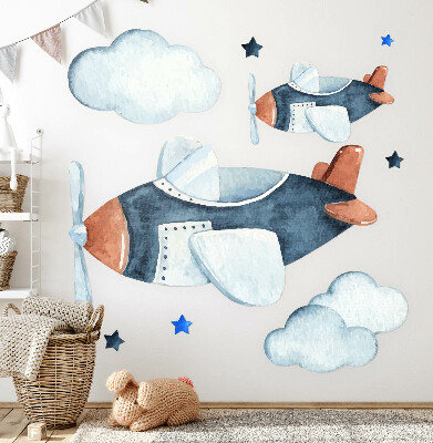 Autocollant mural 130x222 Avions pastel sur fond aquarelle