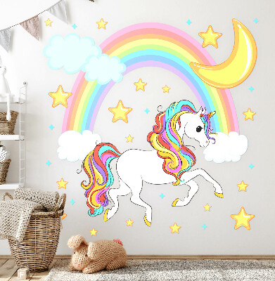 Autocollant mural 130x233 Licorne colorée dans un ciel arc-en-ciel
