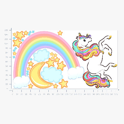 Autocollant mural 130x233 Licorne colorée dans un ciel arc-en-ciel