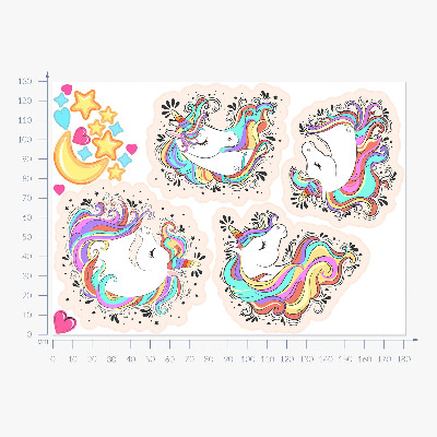 Autocollant mural 130x181 Licornes colorées et charmantes avec des étoiles et de la lune