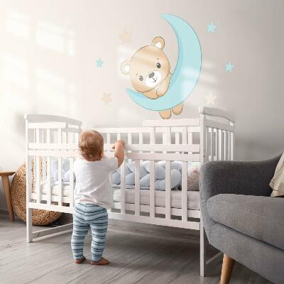 Autocollant mural 130x143 Un mignon ours en peluche avec la lune et les étoiles en arrière-plan