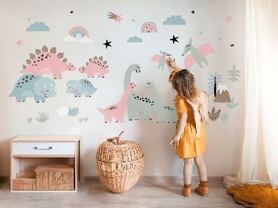 Autocollant mural 130x192 Dinosaures entourés d'une végétation pastel