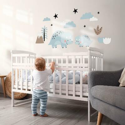 Autocollant mural 130x220 Dinosaures dans une végétation pastel