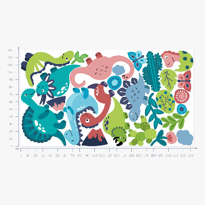 Autocollant mural 130x234 Dinosaures joyeux dans une palette pastel