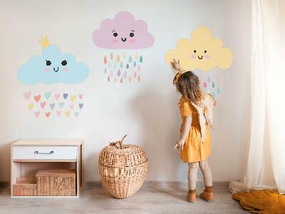 Autocollant mural 130x167 Nuages joyeux avec de la pluie dans des tons pastel