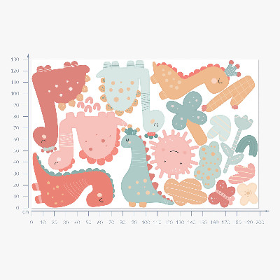 Autocollant mural 130x199 Monde pastel des dinosaures dans un style bohème