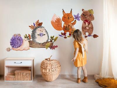 Autocollant mural 130x208 Créatures de la forêt aux tons aquarelles automnaux