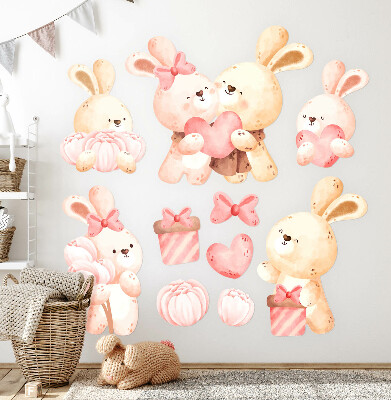 Autocollant mural 130x179 Des lapins mignons dans une famille pastel