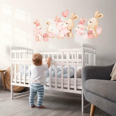 Autocollant mural 130x179 Des lapins mignons dans une famille pastel