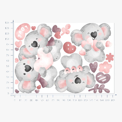 Autocollant mural 130x183 Koalas mignons aux couleurs pastel dans un style aquarelle