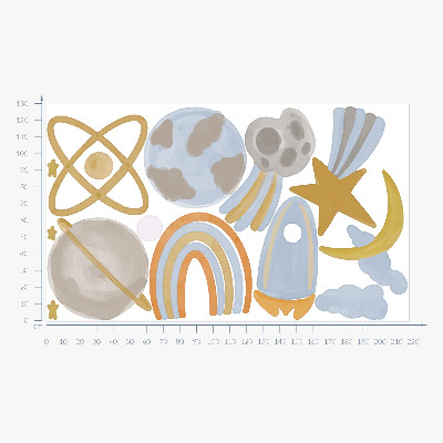 Autocollant mural 130x217 Une illustration spatiale de planètes et d'étoiles aux pastels.