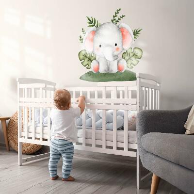 Autocollant mural 130x136 Un éléphant dans une jungle aux aquarelles pastel