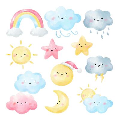 Autocollant mural 130x193 Motifs de ciel pastel nature dans un style aquarelle