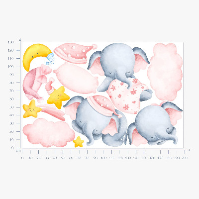 Autocollant mural 130x198 Éléphants et nuages dans un style aquarelle pastel