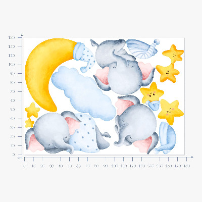 Autocollant mural 130x177 Éléphants et nuages dans un paradis pastel