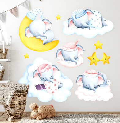 Autocollant mural 130x182 Éléphants et nuages pastel dans un style aquarelle