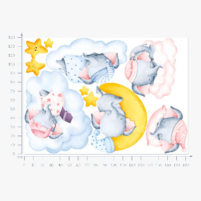 Autocollant mural 130x182 Éléphants et nuages pastel dans un style aquarelle