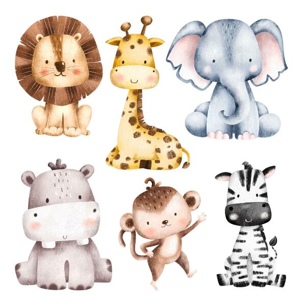 Autocollant mural 130x214 Animaux de safari dans une charmante esthétique pastel