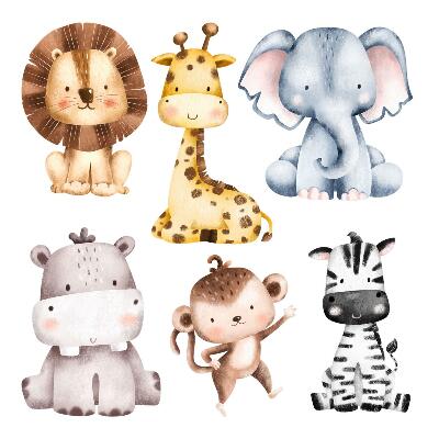 Autocollant mural 130x214 Animaux de safari dans une charmante esthétique pastel