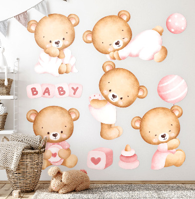 Autocollant mural 130x227 Ours en peluche à l'aquarelle pastel dans une version charmante