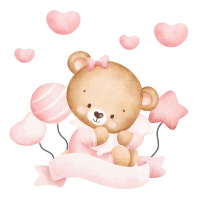 Autocollant mural 130x194 Un adorable ours en peluche dans un style aquarelle délicat