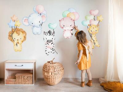 Autocollant mural 130x192 Safari avec des animaux sauvages et des ballons aquarelles