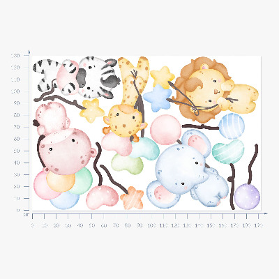Autocollant mural 130x192 Safari avec des animaux sauvages et des ballons aquarelles