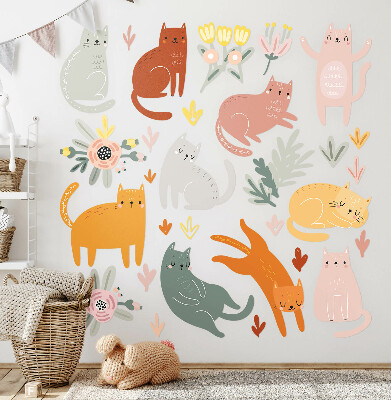 Autocollant mural 130x229 Chats et plantes pastel dans un style bohème