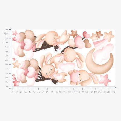 Autocollant mural 130x234 Lapins avec des ballons dans des tons pastel aquarelle