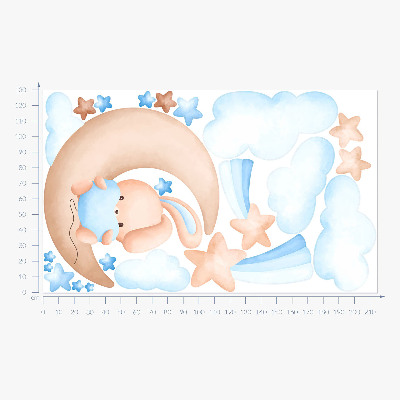 Autocollant mural 130x214 Lapin nuage sur une lune pastel