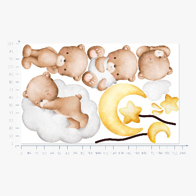 Autocollant mural 130x205 Ours en peluche mignons dans les nuages et les étoiles