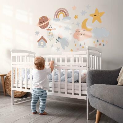 Autocollant mural 130x215 Boho dans des tons pastel de ciel et d'espace