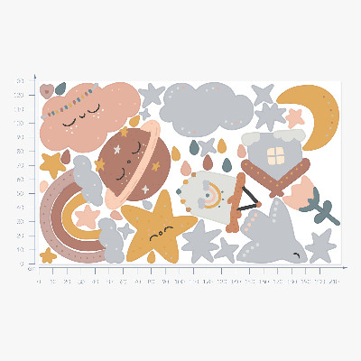 Autocollant mural 130x215 Boho dans des tons pastel de ciel et d'espace