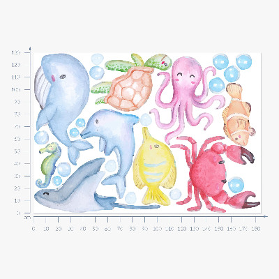 Autocollant mural 130x184 Un monde sous-marin pastel de créatures aquarellées