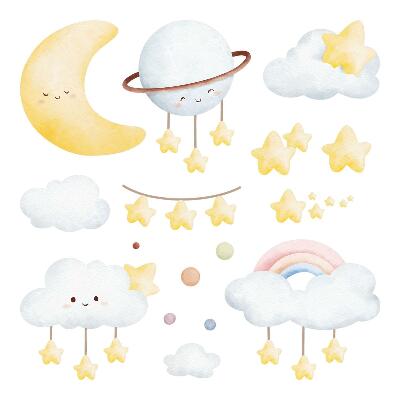 Autocollant mural 130x176 Ciel et espace aux tons pastel bohèmes