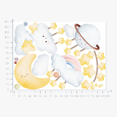 Autocollant mural 130x176 Ciel et espace aux tons pastel bohèmes