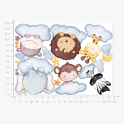 Autocollant mural 130x177 Animaux mignons dans des nuages pastel