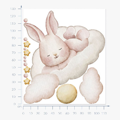 Autocollant mural 130x112 Lapin sur les nuages et aquarelles pastel