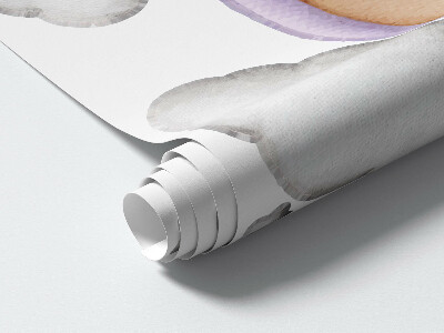 Autocollant mural 130x152 Le voyage d'une souris ballon dans des nuages pastel