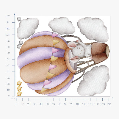 Autocollant mural 130x152 Le voyage d'une souris ballon dans des nuages pastel