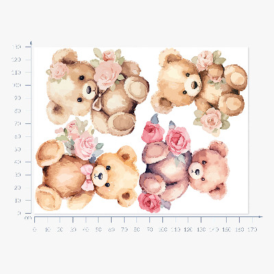 Autocollant mural 130x167 Ours en peluche avec des fleurs dans un style aquarelle