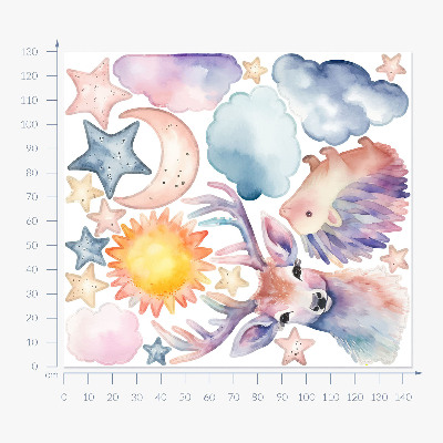 Autocollant mural 130x143 Aquarelle pastel animaux et ciel