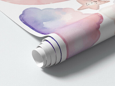 Autocollant mural 130x173 Lapins dans un ciel pastel avec un ballon la nuit