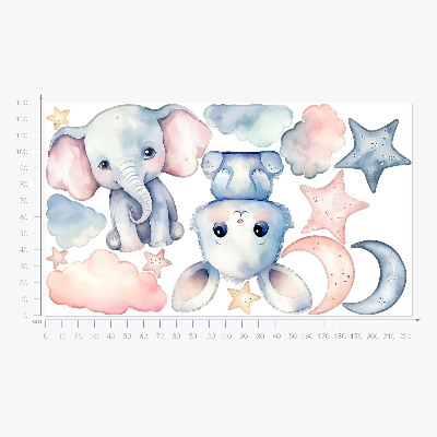 Autocollant mural 130x224 Animaux mignons dans le ciel nocturne pastel