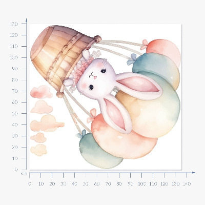 Autocollant mural 130x136 Lapin avec des ballons aux tons aquarelles
