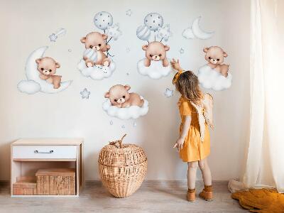 Autocollant mural 130x229 Ours en peluche mignons dans des nuages aux tons pastel